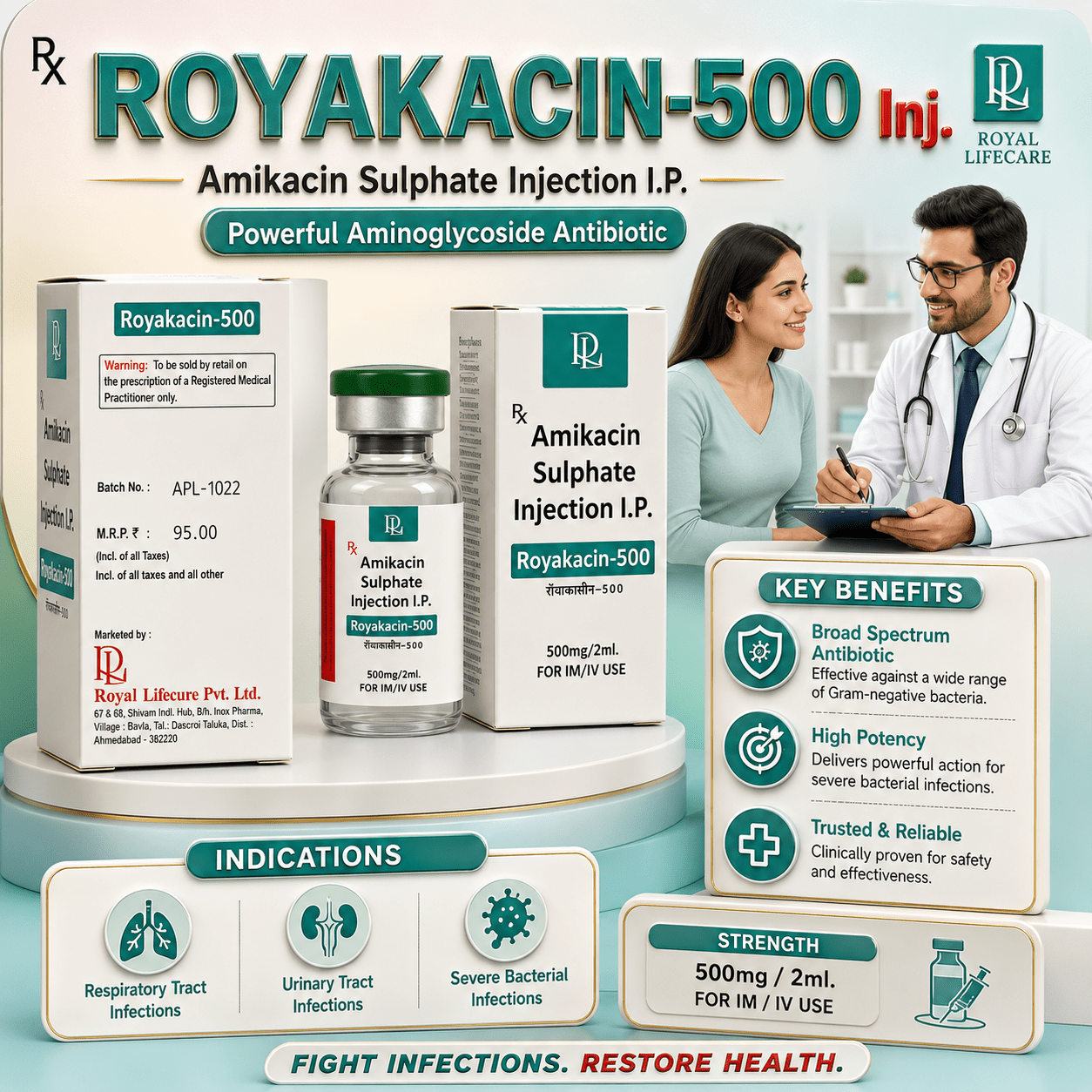 ROYAKACIN-500 Inj. , Mrp : 95.00 - Image 2