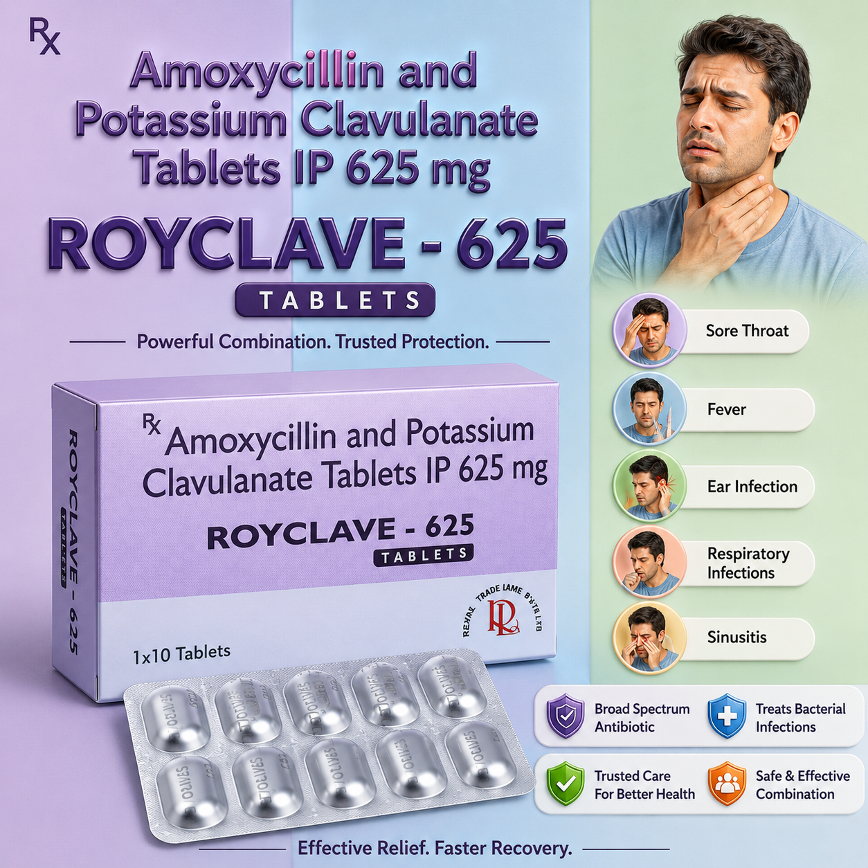 ROYCLAVE-625 , Mrp:196.00/10 Tab.