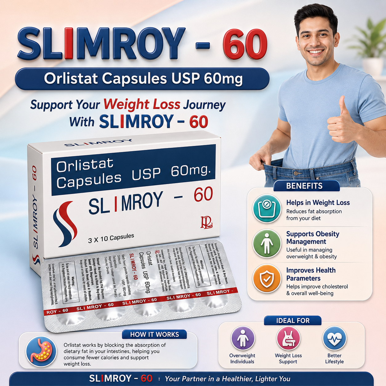 SLIMROY-60, Mrp : 186.00 / 10 Tab.